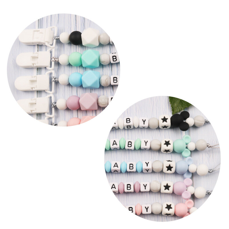 DIY Personalized Name Baby Pacifier Clips Cartoon Dummy Nipples Holder Clip Chain Accessories Custom Teething Toy Infant Feeding