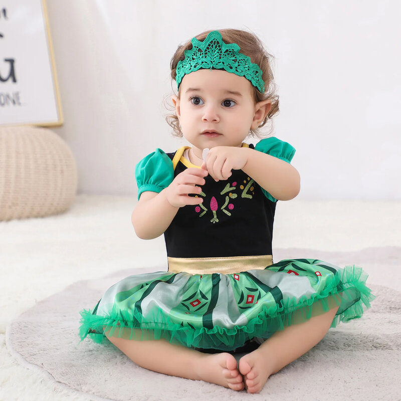 Baby Romper TUTU sukienka z opaską niemowlę księżniczka dziewczynka rozmiar ubrania 9-24M ładny wzór sukienka dla dzieci stroje imprezowe
