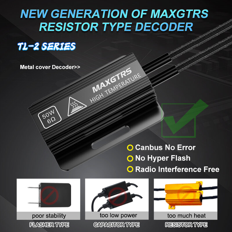 Maxgtrs-Resistência de carga para carro, Decodificador LED, Canbus, sem erros, acessórios de luzes, 50W, H1, H3, H7, H8, H11, H4, 9005, 9006, HB3, HB4, 2x