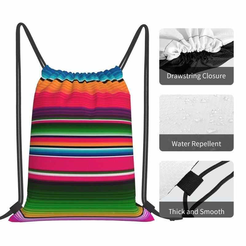 Mexican Blanket Striped Fiesta Serape Backpacks Fashion Portable Drawstring Bags Storage Bag Book Bags For Man Woman School
