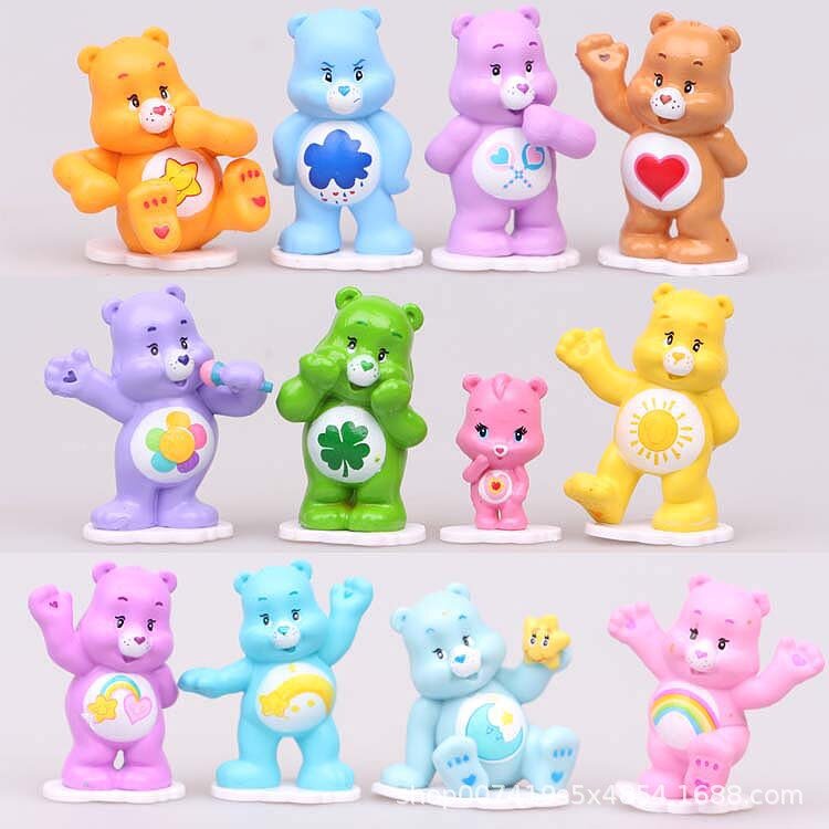 MINISO boneka Model Anime, 12 buah/set tokoh aksi PVC beruang pelangi perawatan lucu ornamen dekorasi kue hadiah anak-anak