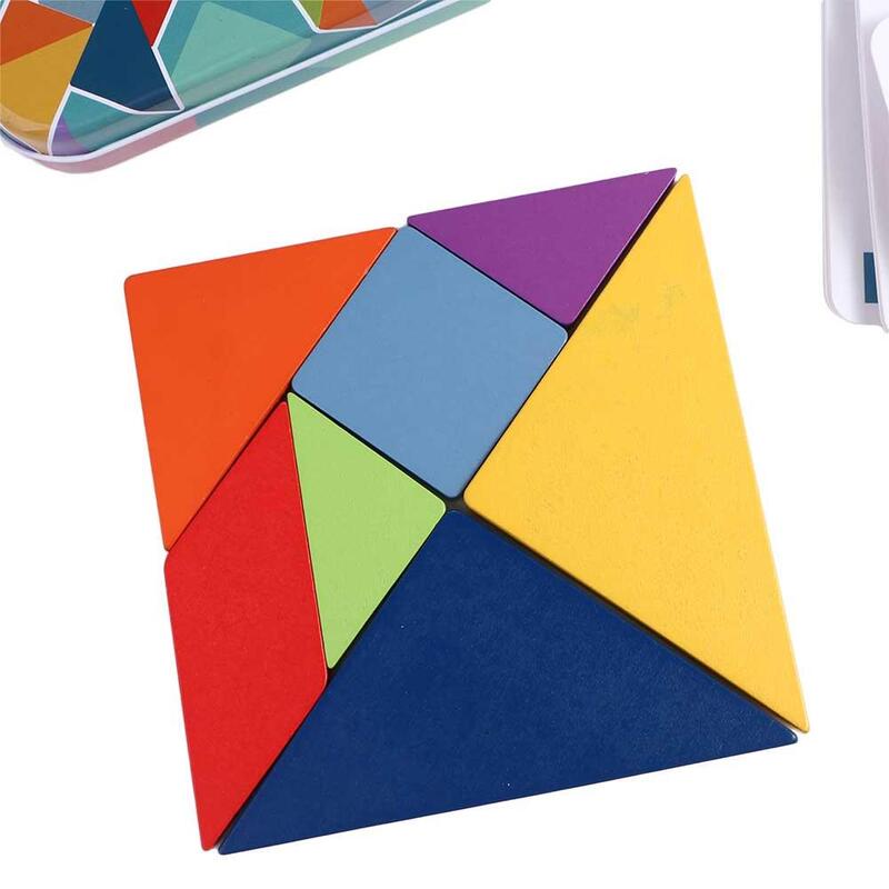 Kits Thinking Training Early Education Jigsaw Games Picture Puzzle Colorful Tangram Iron Box Tangram Puzzles Jigsaw Tangram