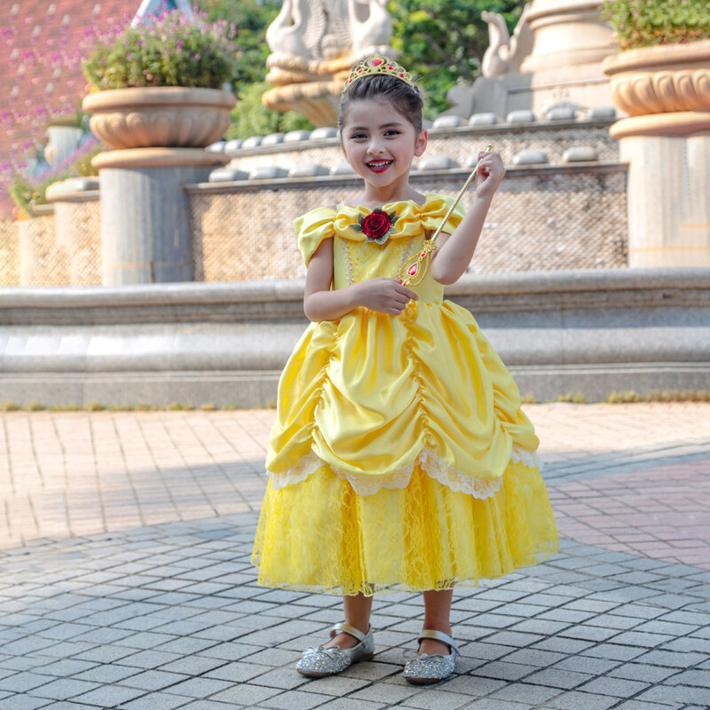 Disney Prinses Belle Kostuum Kinderen Meisje 2024 Cosplay Jurk Fancy Birthday Party Prinses Jurk Casual Kinderen Baljurken Outfit