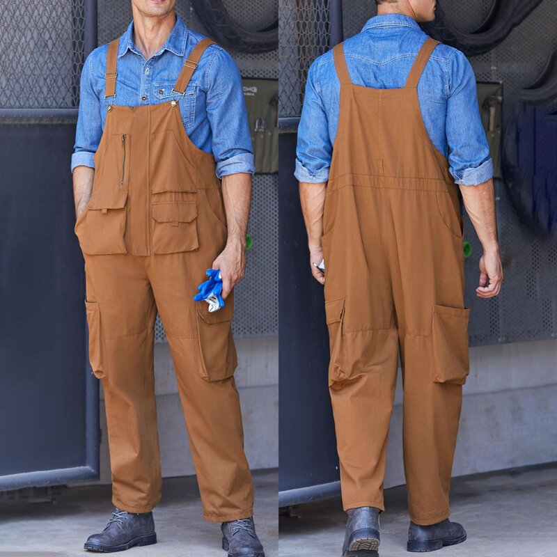 Men Clothing 2024 New Loose Bib Overalls Trousers Mens Solid Color Cargo Work Pants Functional Multiple Pockets Coveralls Pants