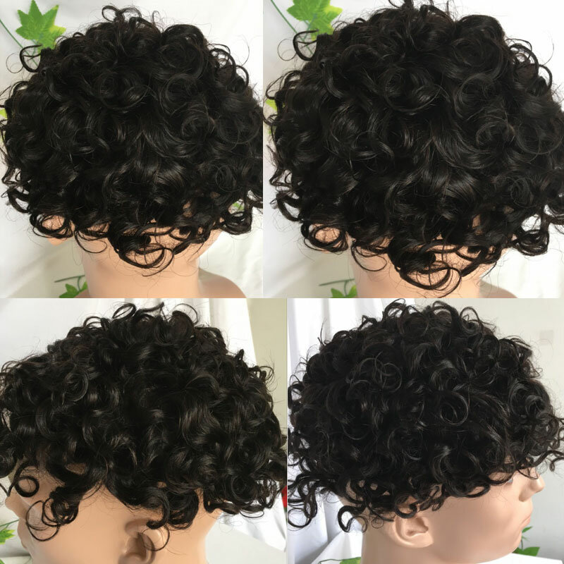 15MM Curly Toupee Durable Mono Baes Men's Wig Human Hair Piece Replacement System For Men 10x8inch 1B Black Color