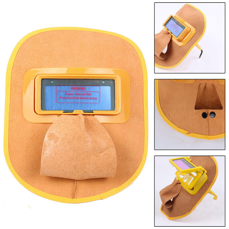 Solar Auto Darkening Welding Cover Cowhide Leather Welder Face Protect Helmet Brown Protector For Electric Gas Welding