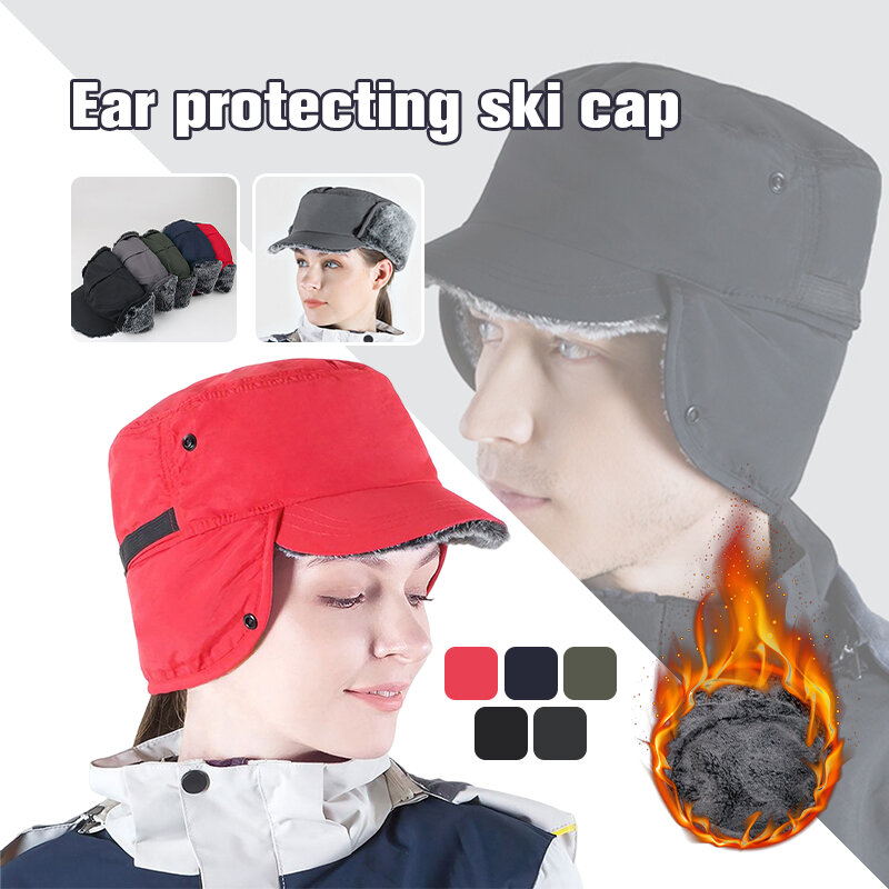 Sombrero de esquí con orejas para hombre, protector de invierno Unisex, a la moda, gorro de Lei Feng, impermeable, a prueba de viento, imitación de pelo de conejo, cálido
