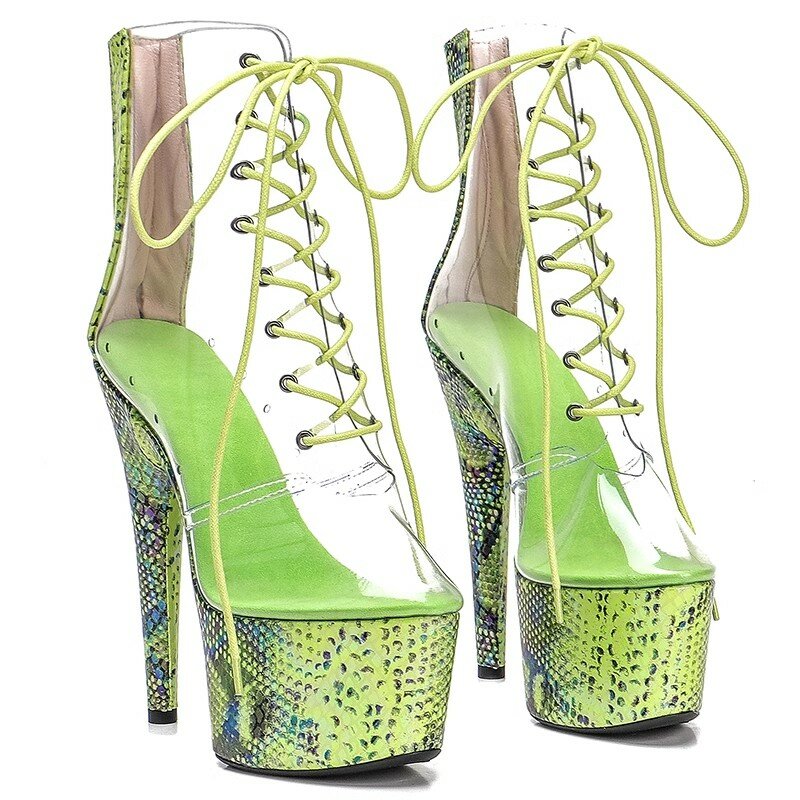 حذاء بوت كاحل للنساء من Auman Ale-PVC ، كعب عالي ، إصبع دائري ، علوي ، مثير ، غريب ، حفلات ، حذاء رقص عمود ، جديد ، 082 ، 17 ، 7 بوصة