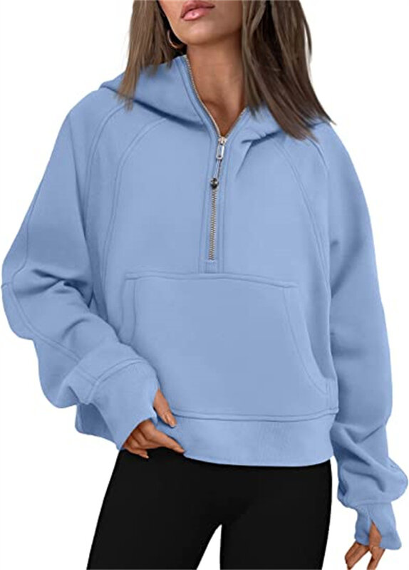Scuba Half Zip Fleece Warm hoodie Women Loose Fitness Yoga Suit Tops Sports Sweatshirts Workout Sportswear