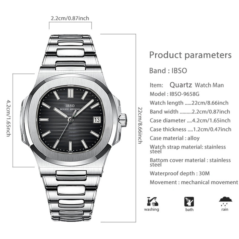 Wysokiej jakości męski zegarek na rękę niebieska tarcza ze stali nierdzewnej wodoodporny zegarek na rękę kwarcowy 2024 Trend luksusowy sukienka markowa zegarek męski
