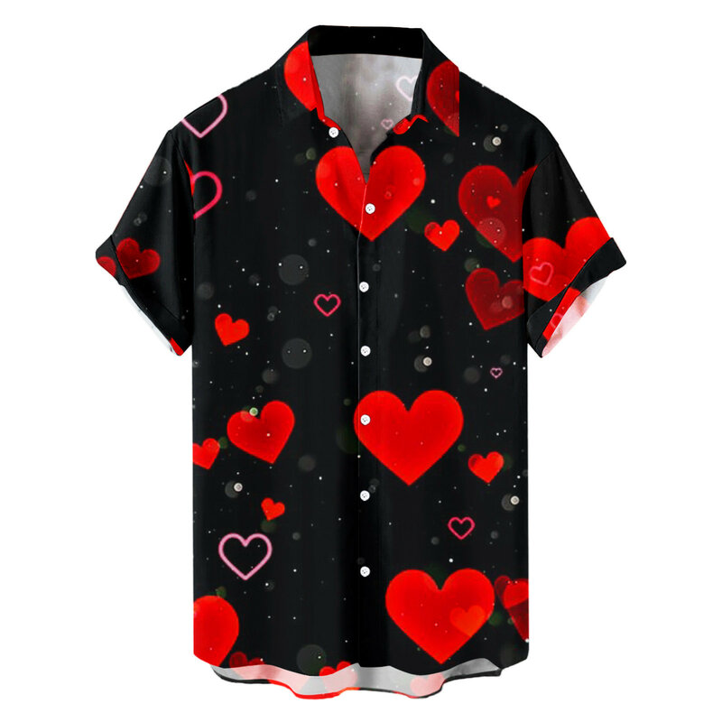 Camisa havaiana com estampa 3D masculina, amor, namorados, verão, estilo clássico, blusa, vestido social, moda masculina, casual