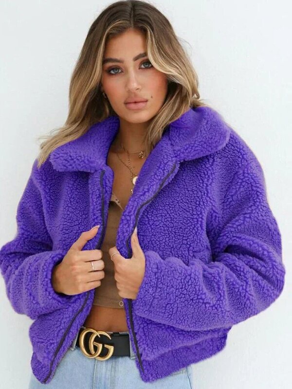 여성용 따뜻한 인조 양털 짧은 코트, 겨울 모피 재킷, 레저 재킷, 바람막이, 두껍고 푹신한 럭셔리 본츠 아우터