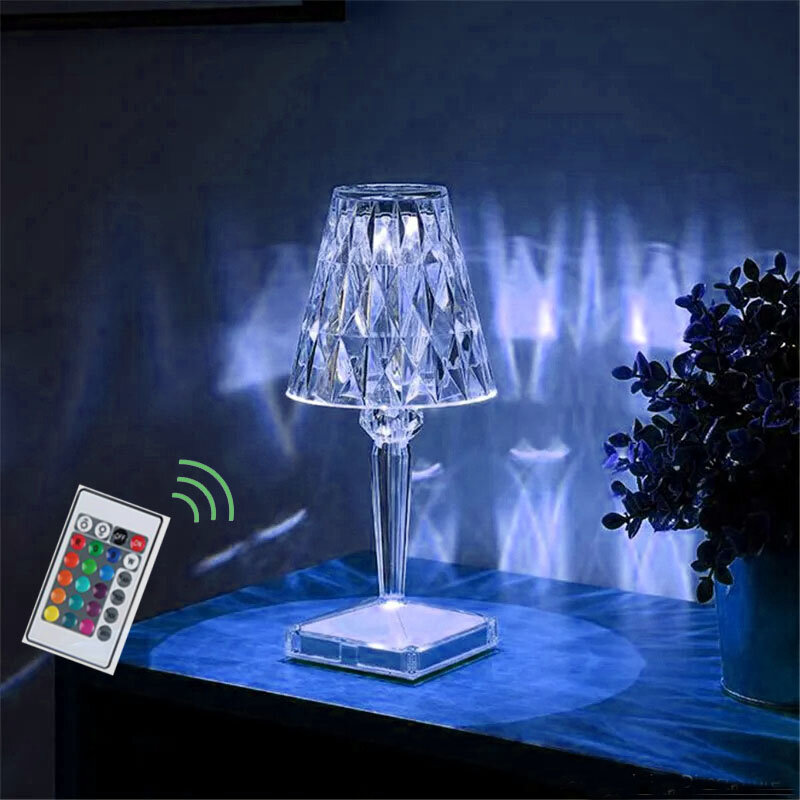 Veilleuse LED tactile RVB aste, lampe de table en cristal proxy, table de chevet de chambre à coucher, décor de mariage et de Noël, document, 16 couleurs