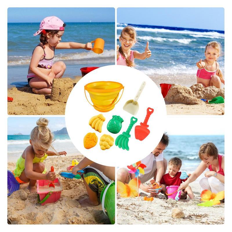 Ensemble de jouets de plage pour enfants, bac à sable, pelle pliable E27, moules à fruits, extérieur, 8 pièces