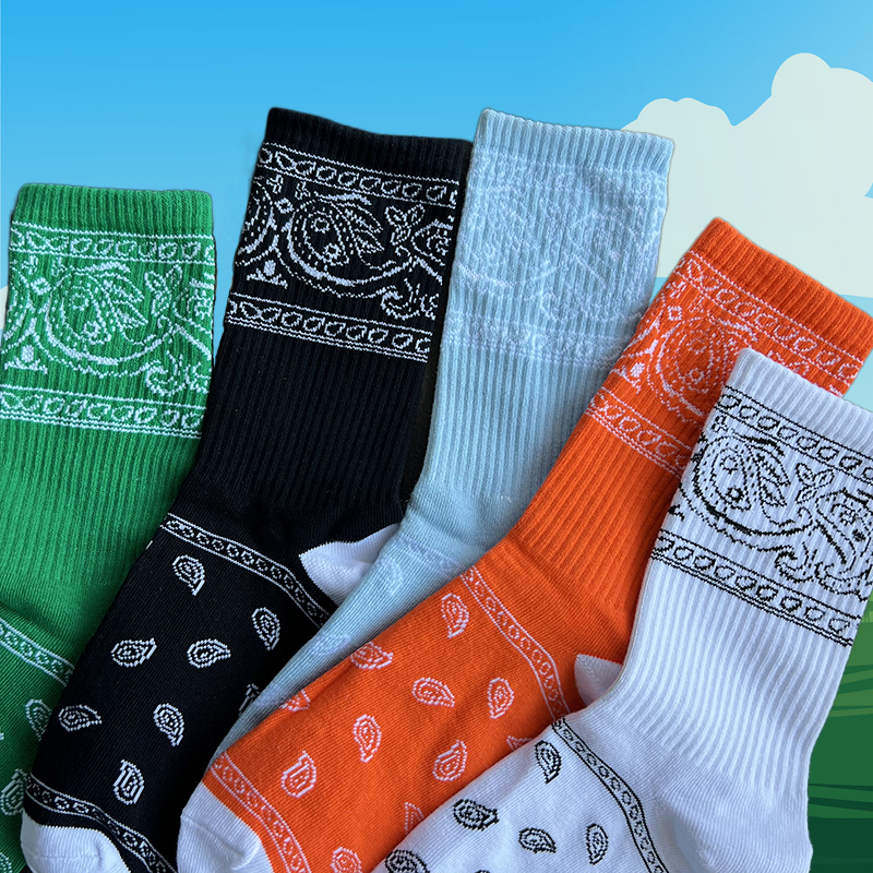 Calcetines de algodón medio para hombre y mujer, calcetín Bandanas con patrón de anacardo, estilo Hip Hop, colocación AF1, regalo, 350, 3 pares