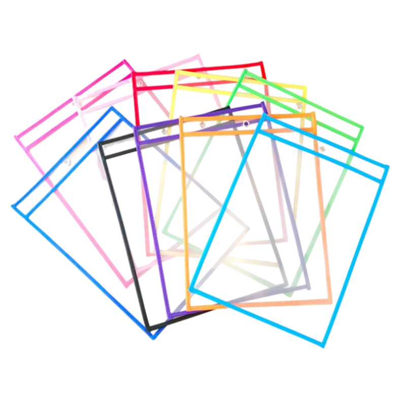 10 Pieces Dry Erase Sheets Pockets with Pens Writing Paper Protectors Tickets Sleeves Preschool Classroom Stationery