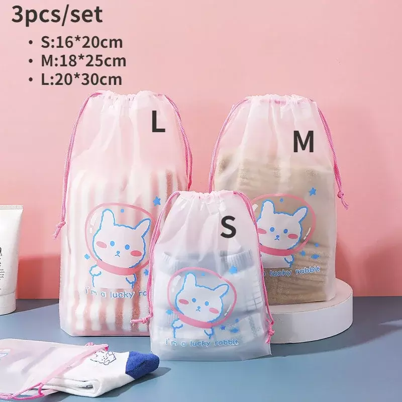 3pcs/set Cartoon Printing Drawstring Swimming Storage Bag Sports Travel Clothes Underwear Shoes Cosmetic Waterproof Organizer