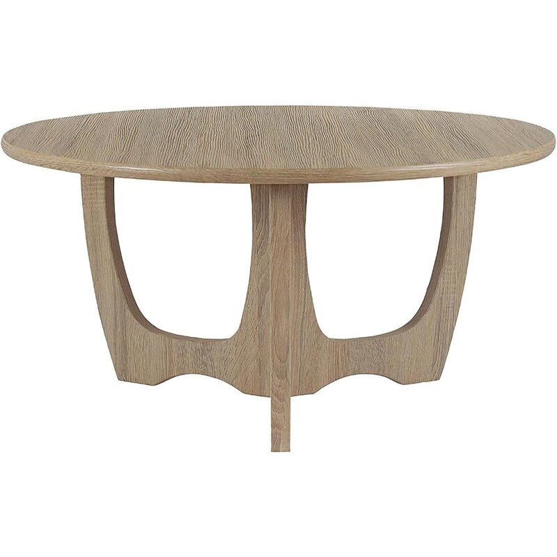 나무 원형 커피 테이블 곡선 다리, 악센트 소파, 홈 장식, 거실 테이블, 36x18 인치, 자연