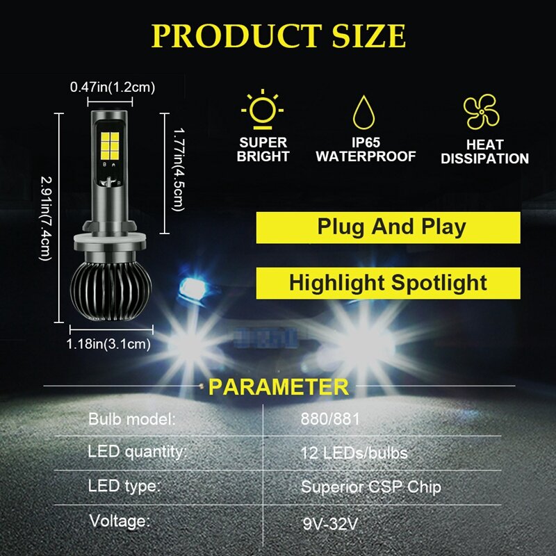 Bombilla LED antiniebla para camiones y coches, luces DRL de doble Color ámbar y blanco, Kit de bombillas de 9-32V, 30W, 3000LM