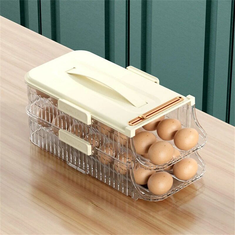 Kotak penyimpan telur Organizer dapur, Aksesori dapur, wadah geser beroda, wadah pemegang kulkas multilapis