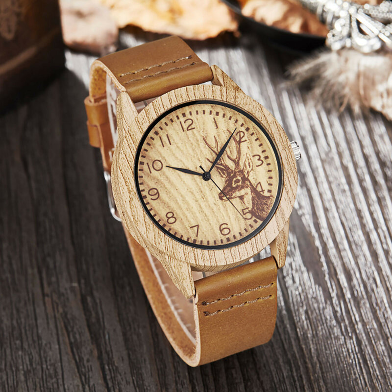 Correa de Reloj de cuero con esfera de madera Para Mujer, Reloj de cuarzo con personalidad que muestra su ambiente de temperamento, Accesorios Para Reloj