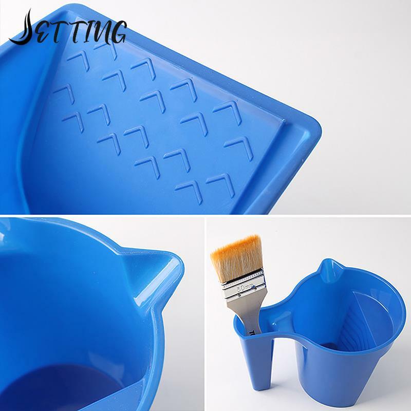 Escova de rolo de plástico azul, Segurando a pintura do copo, Bandeja Paint Tool Set, Material de construção conveniente, Novo, 1Pc