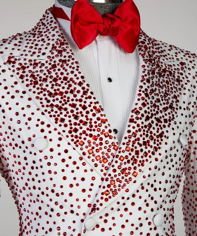 Abrigo de doble botonadura con diamantes de imitación para hombre, chaqueta ajustada, trajes de boda, moda brillante, solo chaqueta hecha a medida