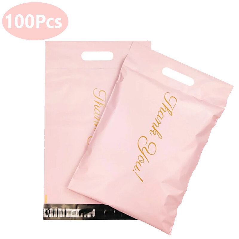 Bolsas de mensajería con sello autoadhesivo impermeable, bolsas de embalaje de plástico con impresión, color rosa, piezas, 100