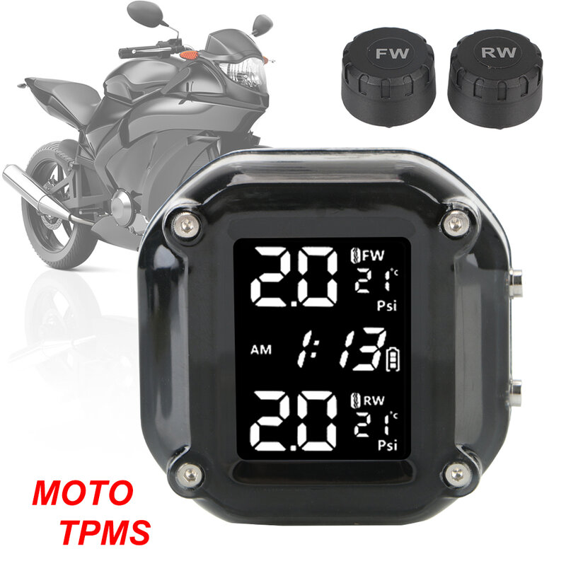 نظام مراقبة ضغط إطارات الدراجات النارية ، أجهزة استشعار TPMS مع ساعة ، جهاز اختبار الإطارات ، اختبار التشخيص ، ملحقات الدراجات النارية ، 0-6.6Bar