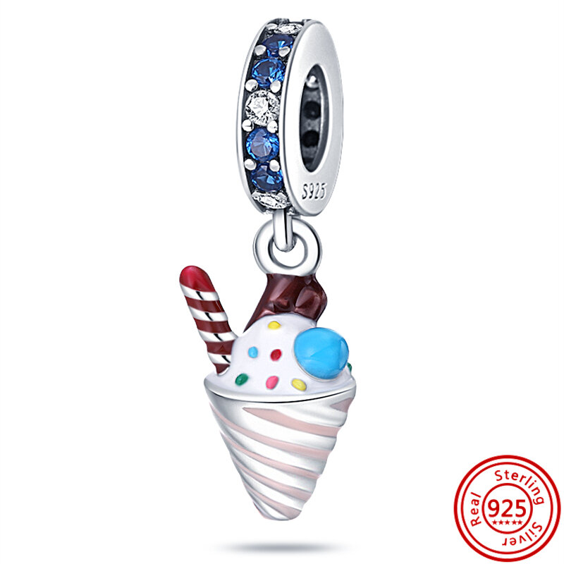 Dijes compatibles con pulsera Pandora Original, joyería de plata sólida 925, Donut, postre, pastel de cumpleaños, taza de café, helado, dulces, cuentas