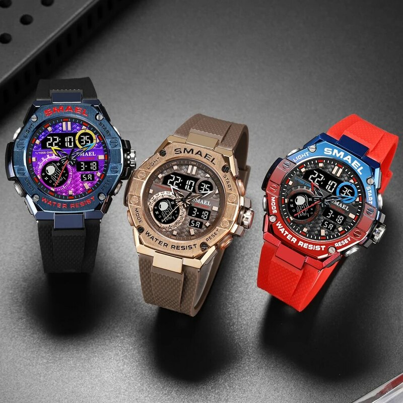 Fashion Smael Top Brand Men Military Style Clock Male Waterproof Led Digital Wristwatch Date Double Display Outdoor Sports Watch