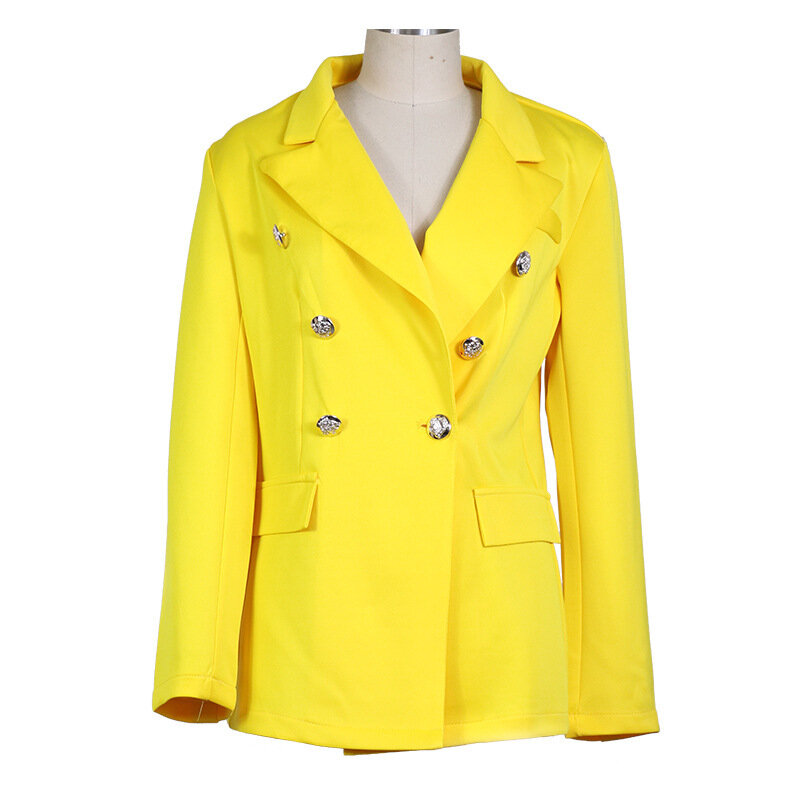 Elegant Women Blazer Top Autumn Winter Y2K Clothes Office Lady Solid Color Long Sleeve Lapel Collar Button Jacket Coat Outwear