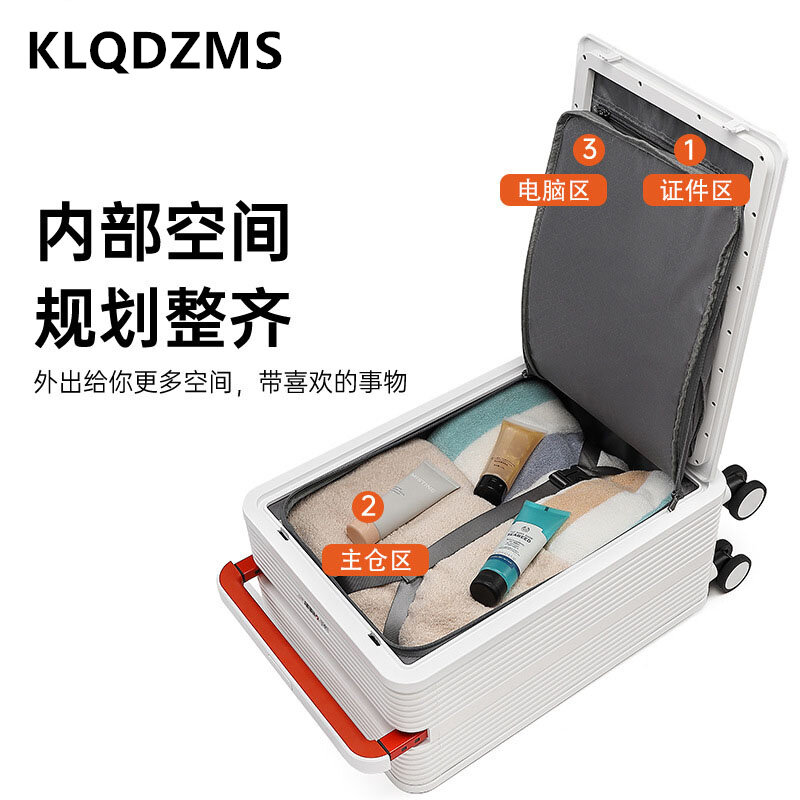 KLQDZMS koper bukaan depan 20 inci, kualitas tinggi dengan kotak troli Roda Universal
