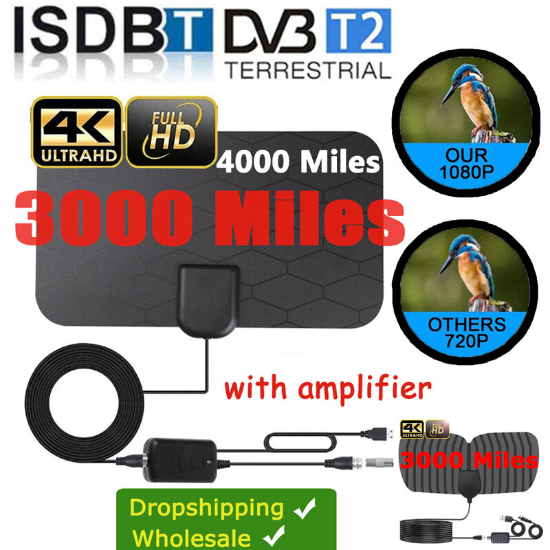 Kebidumei 3000 ميل 8 كيلو الرقمية DVB-T2 التلفزيون هوائي داخلي مع مكبر للصوت الداعم 1080P الجوي للسيارة هوائي RV السفر التلفزيون الذكية
