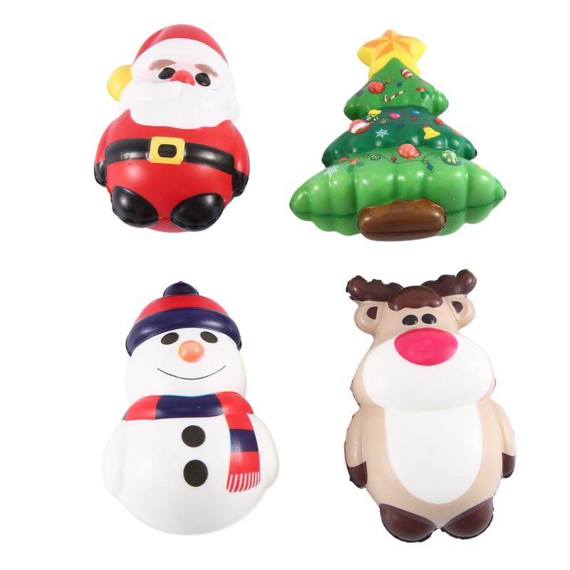 4 Stuks Pu Anti Stress Reliever Speelgoed Pop Santa Claus Rendier Kerst Cadeau Langzaam Rebound Antistress Squeeze Speelgoed