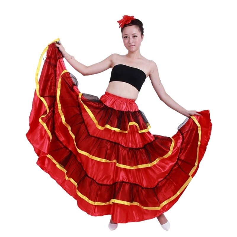 Y1UB Spanischer Stier-Tanzrock für Damen, Bauchtanzrock, großes Swing-Flamenco-Kostüm
