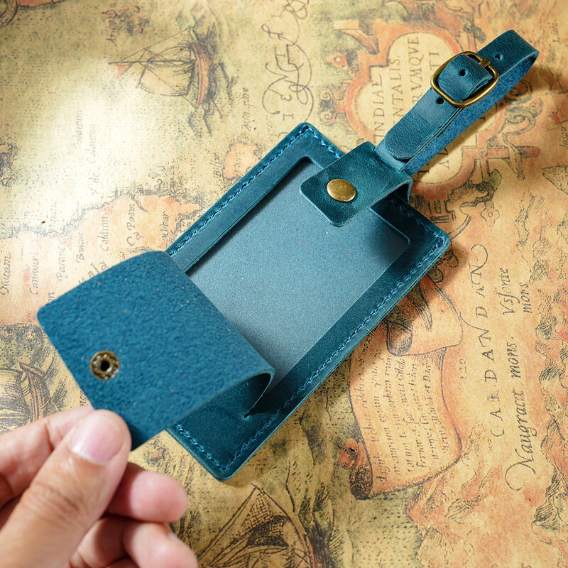 Free Custom Name Top Layer Cowhide Airplane Travel Tag Creative Travel Box Hanging Tag Check-in Cow Leather Luggage Tag