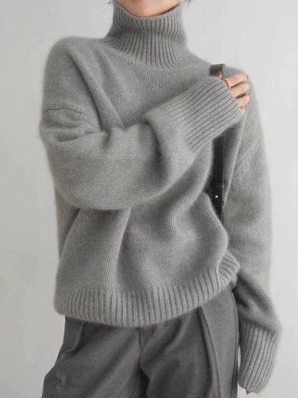 Kaszmirowy sweter z golfem kobiety 2023 jesień/zima nowy 100% czysty sweter z wełny damski dziergany luźny duży sweter damski
