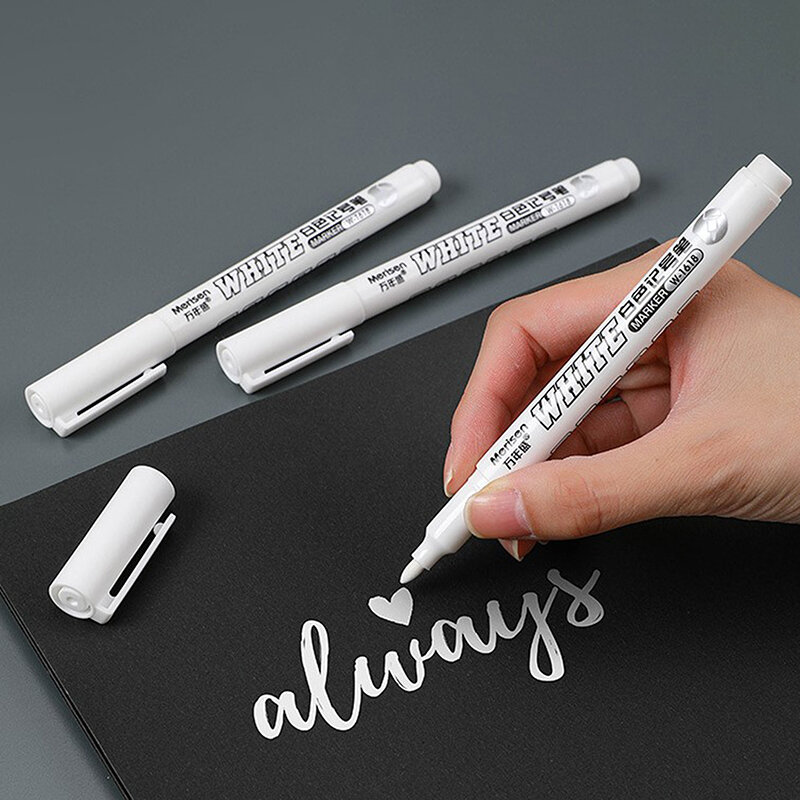 ปากกามาร์กเกอร์สีขาว1ชิ้นปากกาวาดลายเส้นพ่นสีอัลกอฮอล์กันน้ำได้สำหรับเขียนปากกาหมึกเจลไม้ผ้า