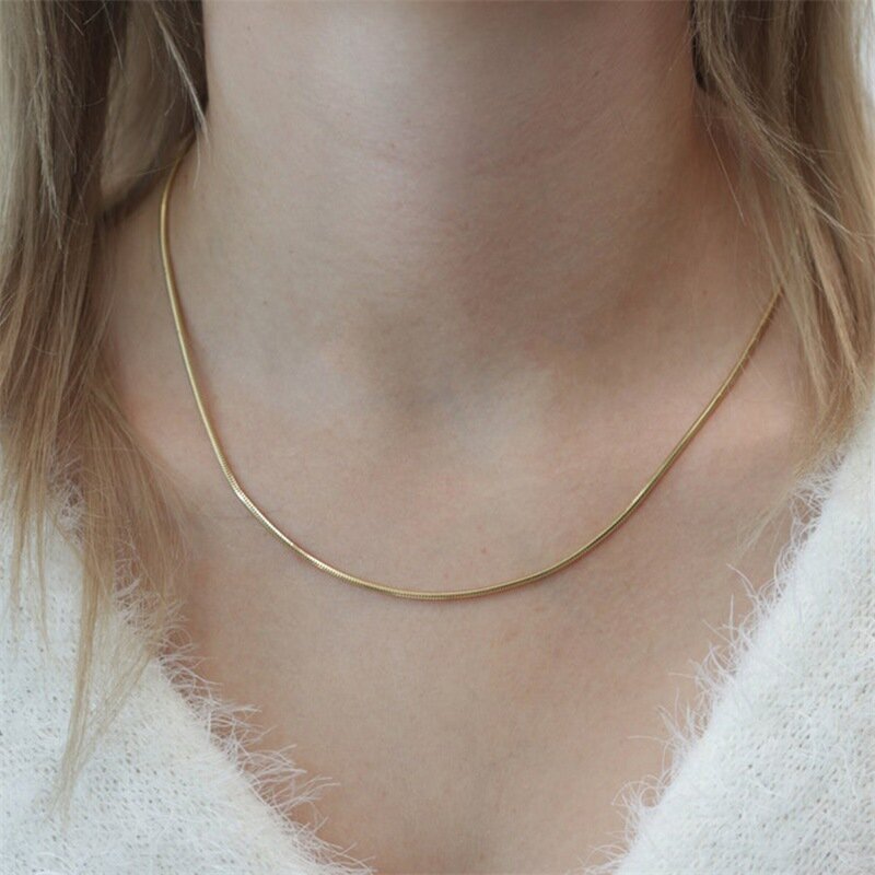 HIYEE-Collar de cadena de acero inoxidable para hombres y mujeres, Collar largo de serpiente, alto pulido, no se decolora