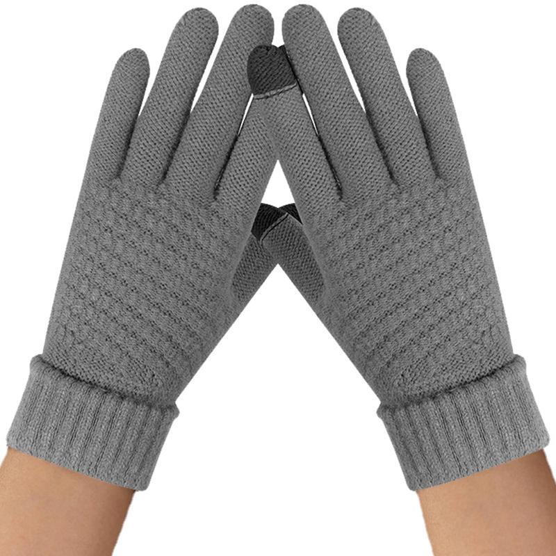 Sarung tangan musim dingin wanita, hangat panjang warna Solid layar sentuh sarung tangan panas sarung tangan rajut hangat sarung tangan manset musim dingin