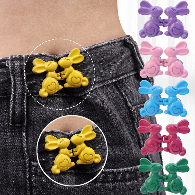 2Pcs Reusable Metal Buttons Rabbit Snap Fastener Pants Pin Retractable Button Sewing-on Buckles Jeans Perfect Fit Reduce Waist