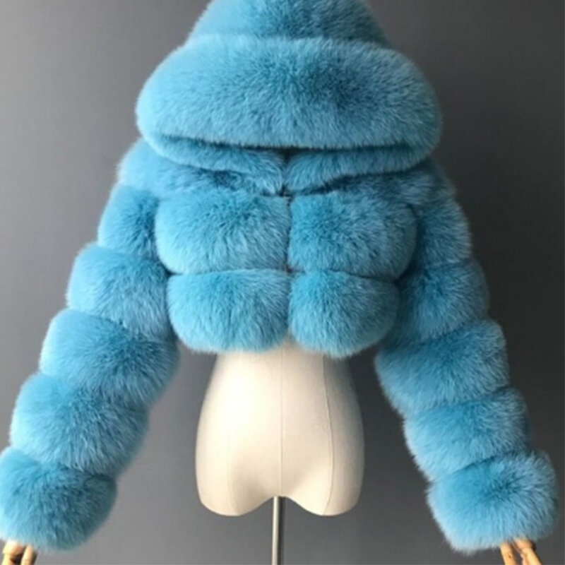 2023 zimowa wysokiej jakości płaszcz ze sztucznego futra damska zagęszczona ciepła, futrzana kurtka z kapturem damska modna sztuczne futro odzież wierzchnia
