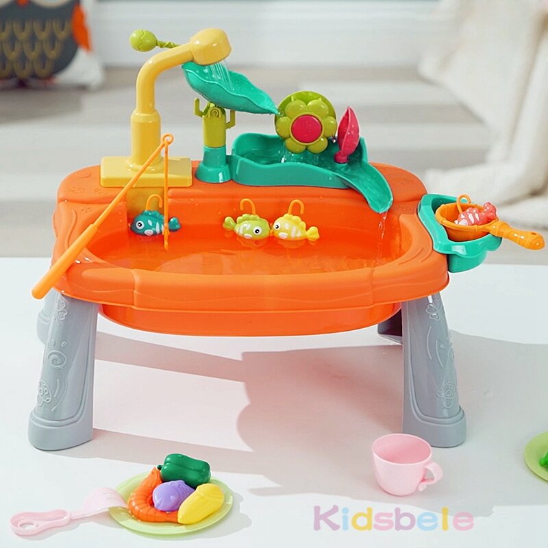 Kids Kitchen Sink Toys Electric Dishwasher Playing Toy With Running Water Pretend Play Food Fishing Toy Role Playing Girls Toys