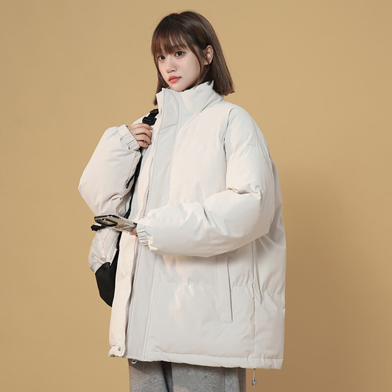 Casaco de algodão feminino solto com gola alta, parkas quentes, jaqueta acolchoada para senhoras, casacos na moda coreana para outono e inverno