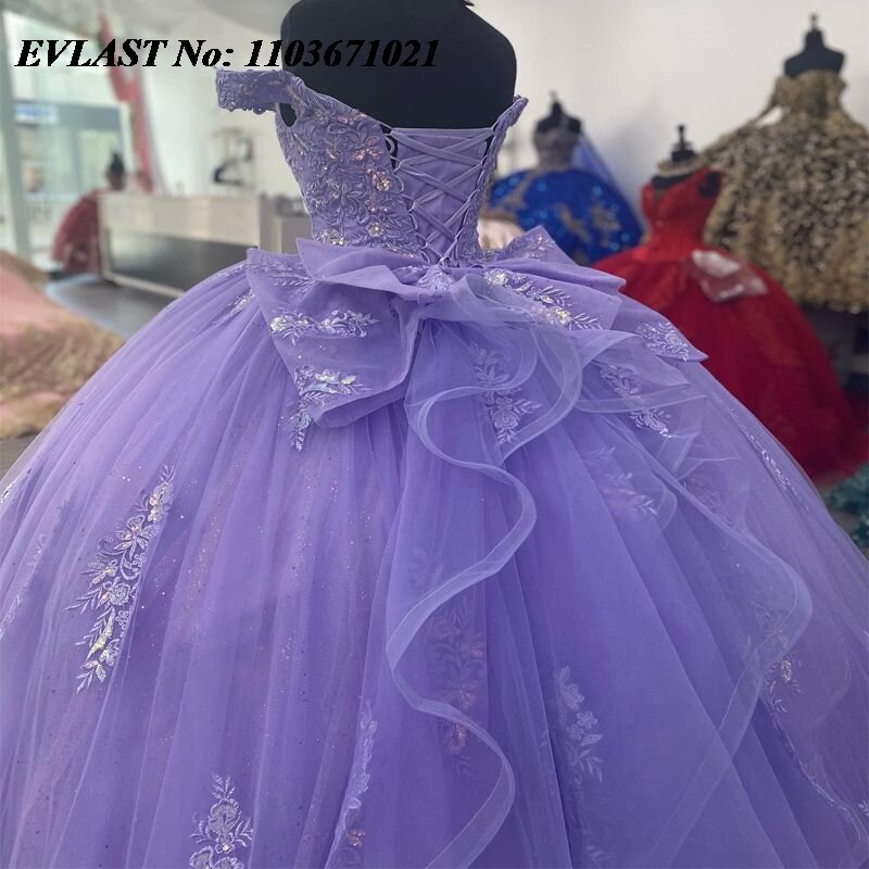 Evlast funkelnde Lavendel Quince anera Kleid Ballkleid Spitze Applikation Perlen Pailletten mit Schleife süß 16 Vestidos de XV 15 Anos sq65