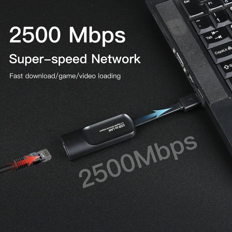 2500Mbps Ethernet Adapter 2.5G USB 3.0 Type C to RJ45 Network Card Wired Ethernet Gigabit Adapter Lan Card Hub for MacBook iPad