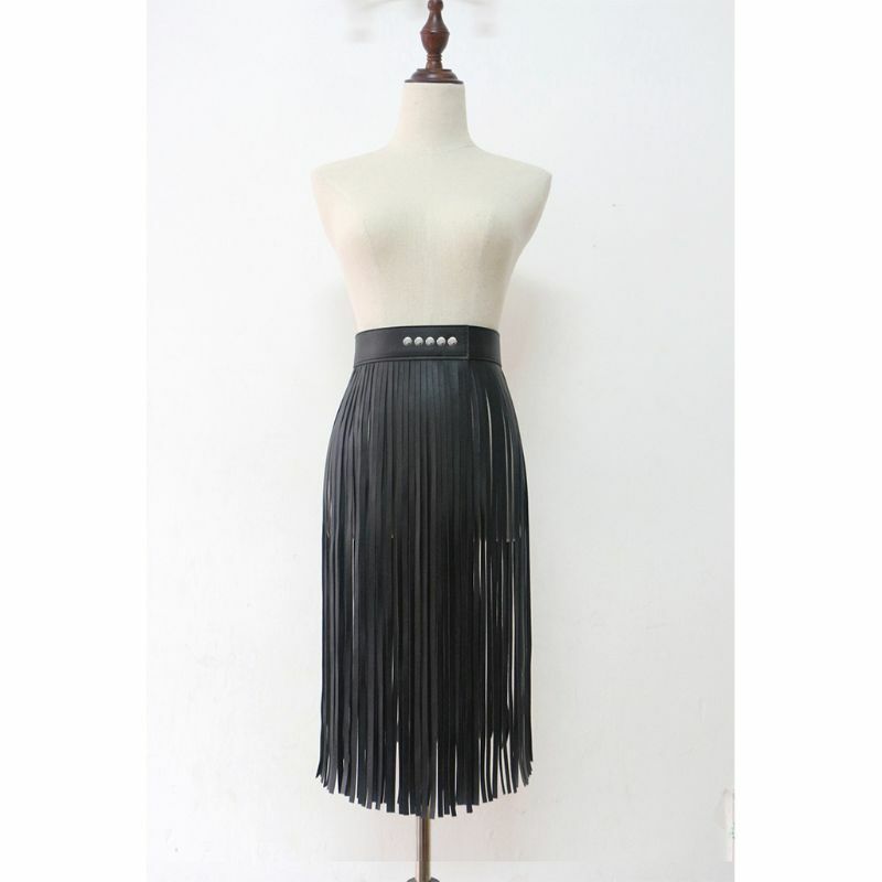 Женская юбка с кисточками из искусственной кожи с высокой талией для ремня в стиле панк-вечеринки Clubwea N7YD