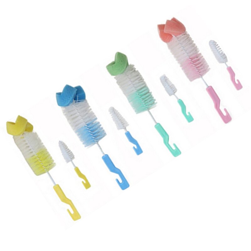 Sponge Bottle Brush Durable Nylon Bristles Pack of 2 (S+L) Random Color