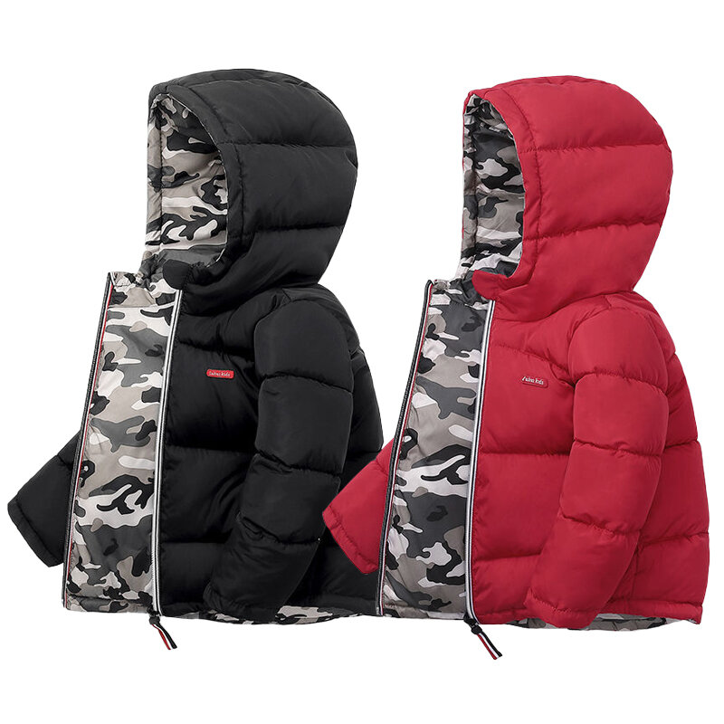 Children's Winter Camouflage Down Cotton Jacket For Boys 2-10 Aged Girl's Fashion Double-sided Padded Coat Kids Hooded Outerwear